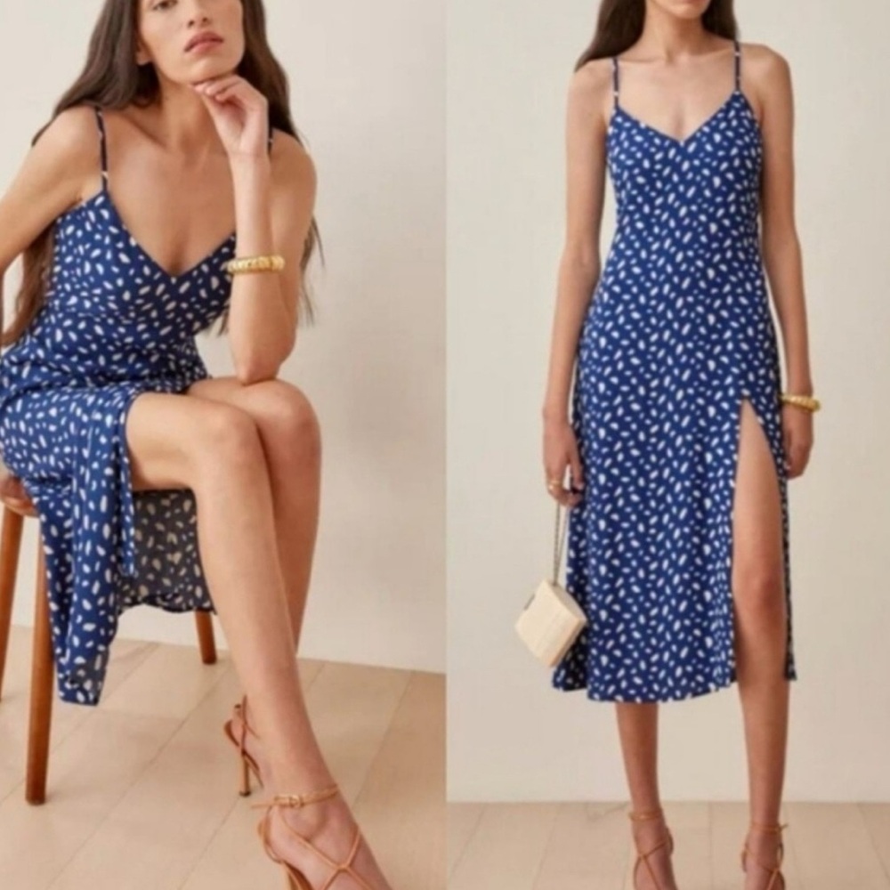 Reformation Blue and White Midi Dress